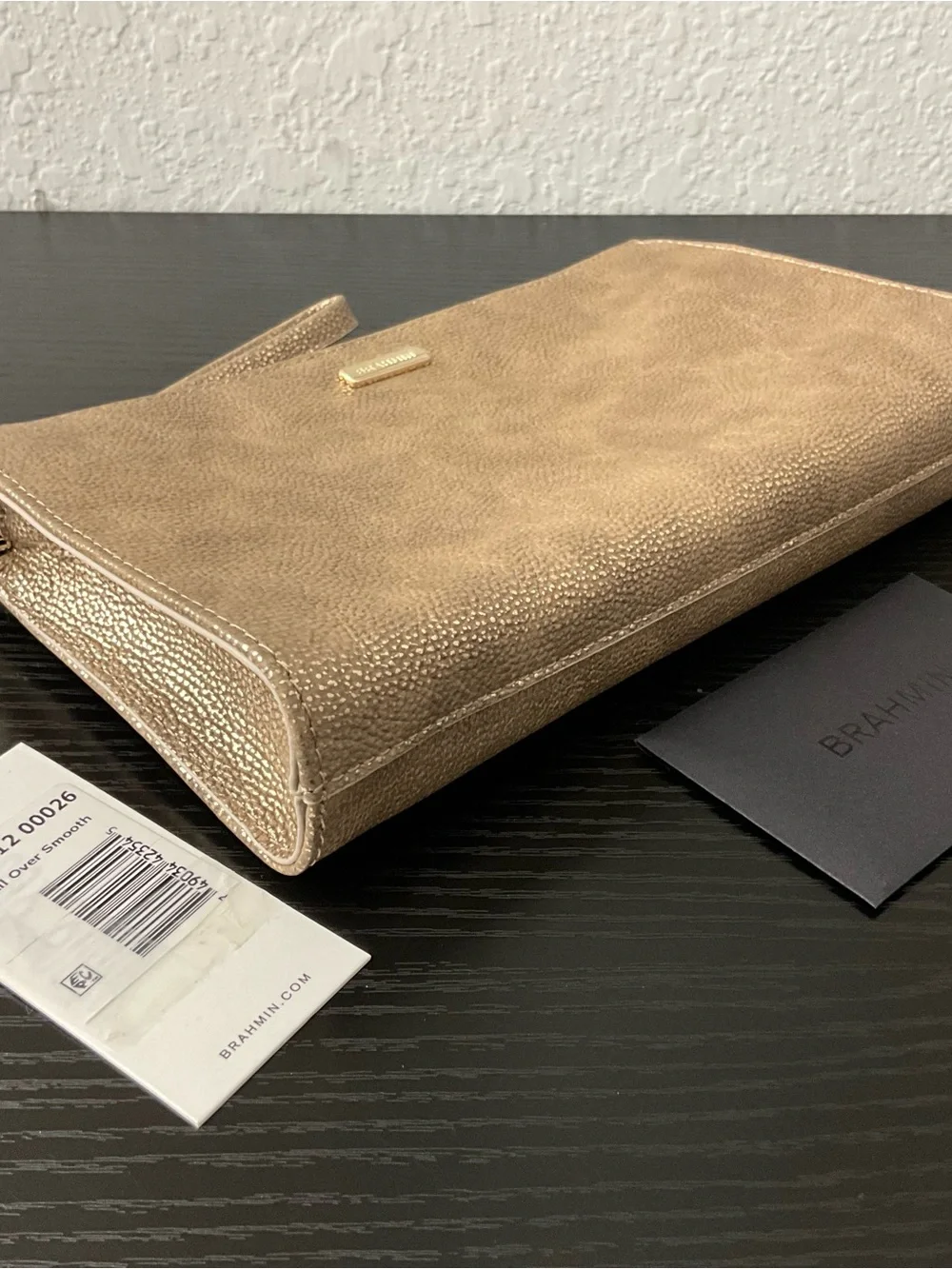 Brahmin Daisy GOLD ARTOIS Pebble Textured Wristlet Cosmetic Bag NWT